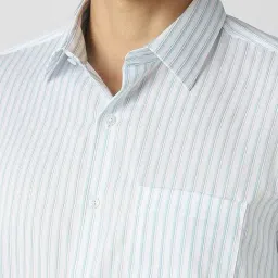Van Heusen Blue Cotton Slim Fit Striped Shirt image 4