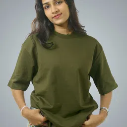 BlendCulture Women Solid Round Neck Cotton Oversized T-shirt-image-45