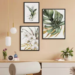 999Store Green & Golden Canvas Luxury Orchid Wall Art - Set of 3 image 1