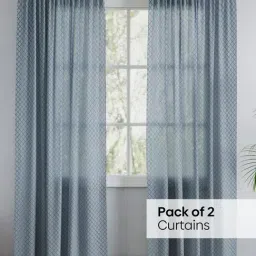 Haus & Kinder Blue Polyester Abstract Silver Mesh Rod Pocket 7 ft Door Curtain - Set of 2 image 2