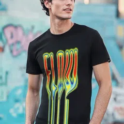 Bewakoof Black Regular Fit Graphic T-Shirt-image-88