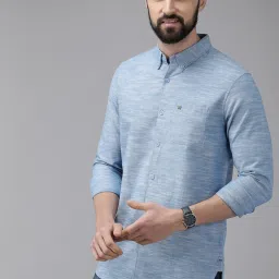 The Bear House Blue Self Design Shirt image 1