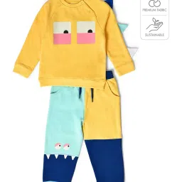 MiArcus Kids Yellow & Blue Cotton Printed Full Sleeves Sweatshirt Set image 5