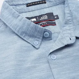 The Bear House Blue Self Design Shirt image 4