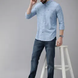 The Bear House Blue Self Design Shirt image 5