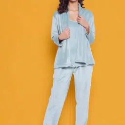 Clovia Green Plain Top Pyjamas Set With Shrug-image-31