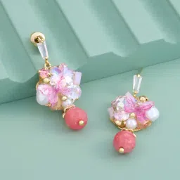 Kushal's Fashion Jewellery Pink Gold Polished Trendy Earrings for Women-picture-22