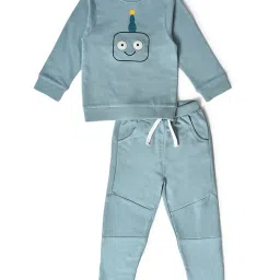 MiArcus Kids Blue Cotton Printed Full Sleeves Sweatshirt Set image 1