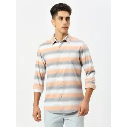Basics Grey Cotton Slim Fit Striped Shirt-picture-40