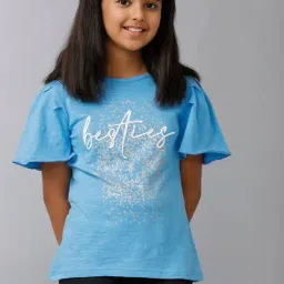 Under Fourteen Only Girls Blue Cotton Embroidery Top-image-41