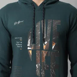 Cantabil Teal Regular Fit Printed Hooded Sweatshirt image 4