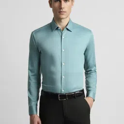 Peter England Green Slim Fit Shirt-image-18