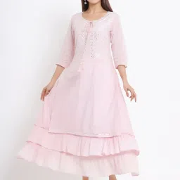 Juniper Pink Cotton Embroidered Layered Maxi Dress With Dori Tassels image 1