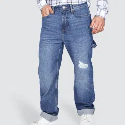 Lee Blue Cotton Relaxed Fit Distressed Jeans-picture-37