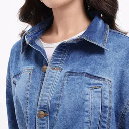 glitchez Relaxed Fit Drop-Shoulder Denim Jacket with Waist Tie-Up image 3