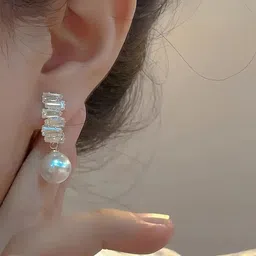 SAJOGO Silver-Toned & White Contemporary Drop Earrings-picture-40