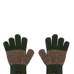 YK Kids Brown & Olive Green Colourblocked Hand Gloves-image-11