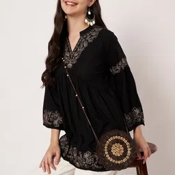 Atha Fashion Floral Embroidered Flared Sleeve Ethnic Cotton Empire Top image 2