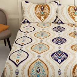 Quirky Home Beige & Brown Geometric 180 TC Queen Bedsheet with 2 Pillow Covers image 2