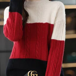 StyleCast Women Cotton Cable Knit Colourblocked Pullover-image-0