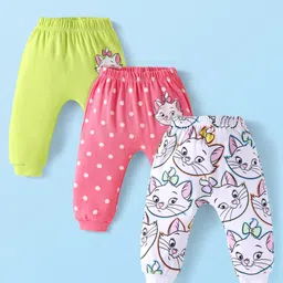 Babyhug Disney Interlock Knit Full Length Diaper Leggings with Polka Dots & Marie Print Pack of 3 - Dark Pink Green & White-picture-10