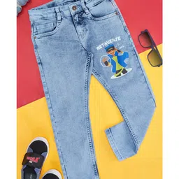 Pantaloons Junior Cotton Boy Printed Washed Jeans - Blue image 1