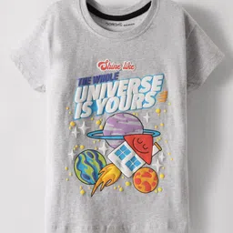 Doreme Single Jersey Knit Half Sleeves T-Shirt With Universe Is Yours Text Print - Grey-picture-36