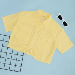 Pantaloons Junior Cotton Half Sleeves Solid Shirt Style Top - Yellow-picture-23