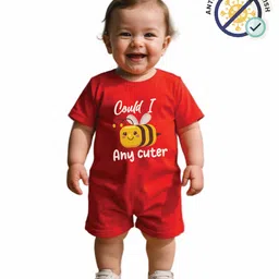 COCOON ORGANICS 100% Cotton Knit Half Sleeves Could I Bee Any Cuter Text Printed Anti Microbial Romper - Red-picture-12