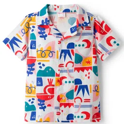 kookie kids india Kookie Kids Woven Half Sleeves Shirt with Abstract Print - Blue & White-picture-19