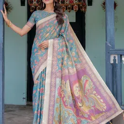 ALMAARI FASHION Floral Pure Cotton Banarasi Saree With Unstitched Blouse Piece-picture-30