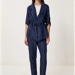 Happiness istanbul Striped Shawl Neck Pure Cotton Tunic With Trousers-image-22