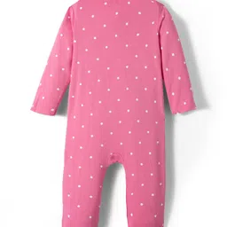 Babyhug Cotton Knit Full Sleeves Footed Sleepsuit With Bow Embriodery & Polka Dot Print - Pink image 2