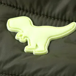 Babyhug Woven Full Sleeves Solid Color Padded Hooded Jacket With Dino Patch detailing - Olive Green image 3