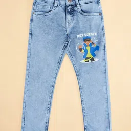 Pantaloons Junior Cotton Boy Printed Washed Jeans - Blue image 4