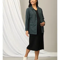 The Mom Store Jacquard Solid Maternity Dress With Zipper Nursing Access & Full Sleeves Shacket Set - Multi Colour image 4