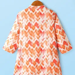 Babyhug Woven Full Sleeves Printed Kurta & Pajama Set WithSequin Embroidery - Orange & White image 4