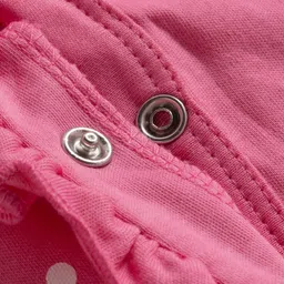 Babyhug Cotton Knit Full Sleeves Footed Sleepsuit With Bow Embriodery & Polka Dot Print - Pink image 4