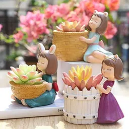 Brotherhood Enterprise Cute Beautiful Combo Pack of 4 Girls Succulent Planter Pots Resin Creative Flowerpot Plant Pots Planter Container for Home Garden Office Desktop Decoration - Multi (Pack of 4) image 3
