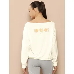 Alcis Women Off White Solid Regular Fit Yoga T-Shirt image 3