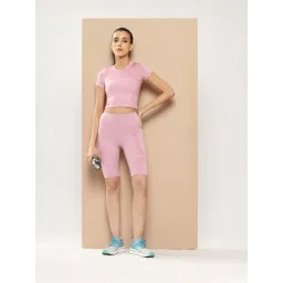 Alcis Women Pink Tech Jacquard Print Crop T-Shirt image 4