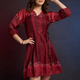 CORSICA Women Floral Print Puff Sleeve Flared Wrap Above Knee Dress-picture-19