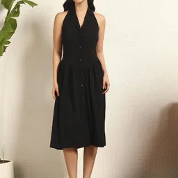 TANDUL Women Stunning Black A-Line Midi Dress-image-77