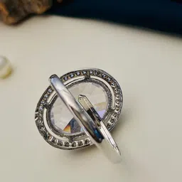 Anouk Silver-Plated American Diamond-Studded Adjustable Finger Ring image 4