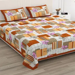 KD PRINTS White & White Floral 300 TC King Bedsheet with 2 Pillow Covers image 2