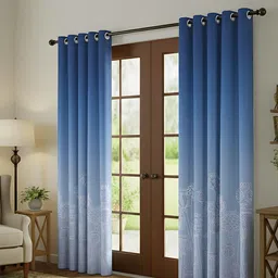 Kuber Industries Blue & White Set of 2 Floral Door Curtain image 4