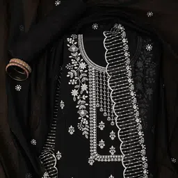 Desi Fusion Floral Embroidered Thread Work Unstitched Dress Material-image-92