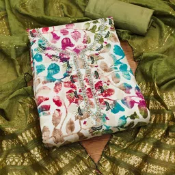 SHADOW & SAINING Floral Embroidered Sequinned Pure Cotton Unstitched Dress Material image 3