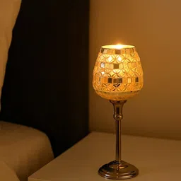 MARKET99 Goblet T-Light Holder Big Silver Mosaic Elegance-picture-34