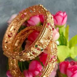 DENICRAAS Set Of 2 Gold-Plated Stone Studded Bangles-image-0